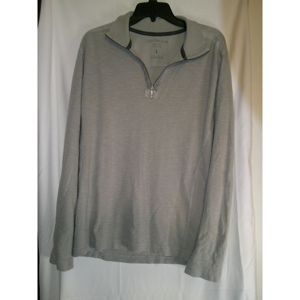 Calvin Klein Jeans Light‎ Gray Quarter-Zip Cotton Pullover Long Sleeve Sweater L
